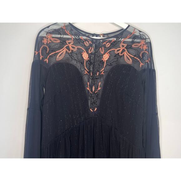 Free People Panama City Bell Sleeve Swing Mini Dress Black Women's Size Medium - Picture 4 of 13